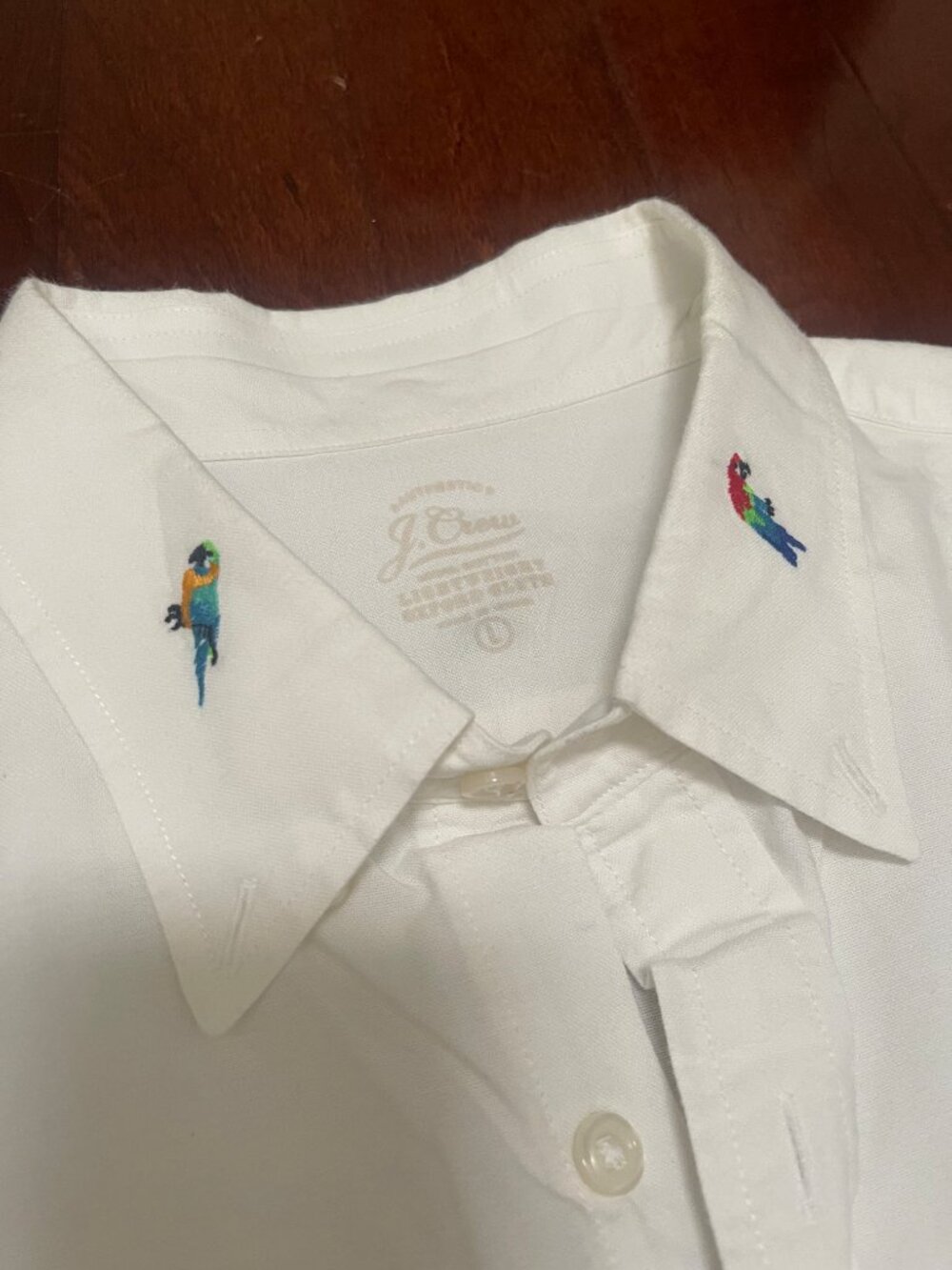 J.Crew Factory Embroidered Parrot Cotton Button Up Shirt  White Large - Picture 4 of 7